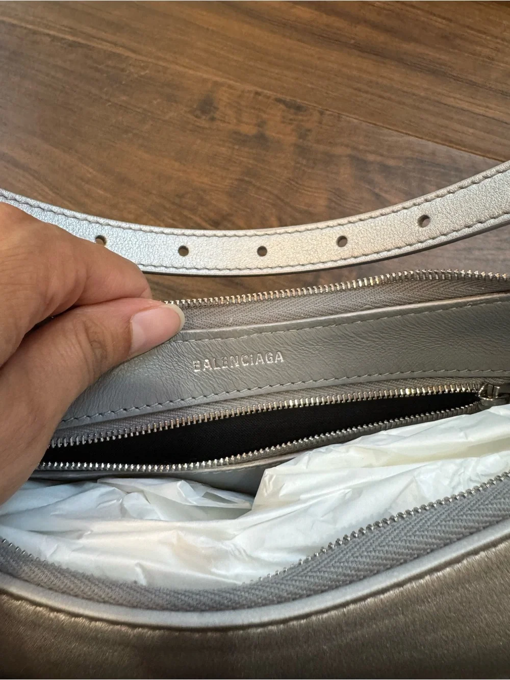 Balenciaga Leather Shoulder Bag Silver